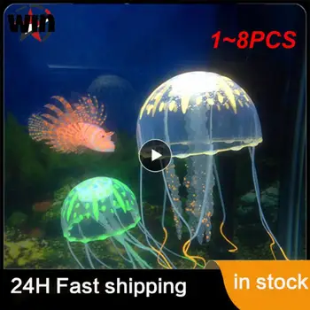 1 ~ 8ШТ Светящиеся силиконовые Искусственные украшения в виде медуз для аквариумных рыбок, Озеленение аквариума