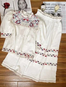 2023 Весна-лето, новая юбка/топ средней длины с кружевной вышивкой, женские топы