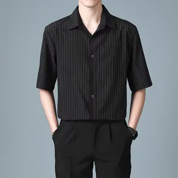 2023 Новая летняя рубашка в полоску с короткими рукавами, мужской планктон, красивый черный свободный топ, мужская повседневная рубашка, тренд