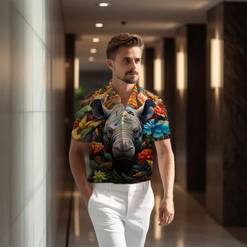 2023 Новая модная мужская рубашка с короткими рукавами, яркая рубашка с 3D-принтом в виде животных, уличная трендовая рубашка, рубашка для вечеринки в офисе, рубашка с короткими рукавами