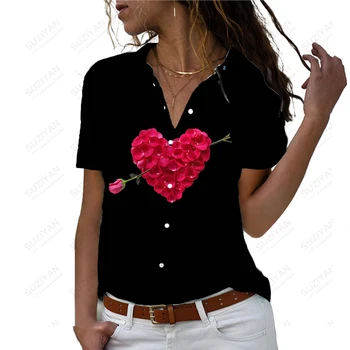 2023 Новые блузки на пуговицах в простом стиле, летняя женская модная повседневная рубашка с принтом 