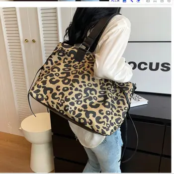 2023 Новые женские сумки через плечо с леопардовым принтом, холщовые сумки для покупок, повседневные дорожные сумки, прямая поставка 2 цветов