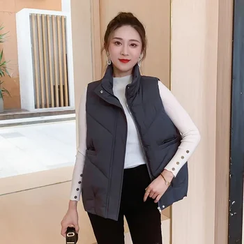 2023 Новый женский жилет без рукавов, повседневная пуховая куртка, жилеты с хлопковой подкладкой в корейском стиле, свободное женское модное повседневное зимнее пальто