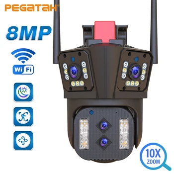 6-мегапиксельная IP-камера PEGATAH с тремя объективами, экранами, PTZ-камерой ночного видения, PTZ-камерой безопасности, беспроводными камерами видеонаблюдения