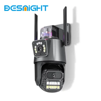 6-Мегапиксельная камера 3K Wifi с двойным объективом для защиты безопасности Водонепроницаемая камера видеонаблюдения Полицейская световая сигнализация IP-камера