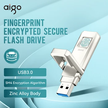 AIGO Отпечатков Пальцев USB 3,0 Флэш-Накопитель Зашифрованный Флеш-Накопитель 32G 64G 128G Портативный Металлический U-Диск Динамический Ключ для Компьютера U90