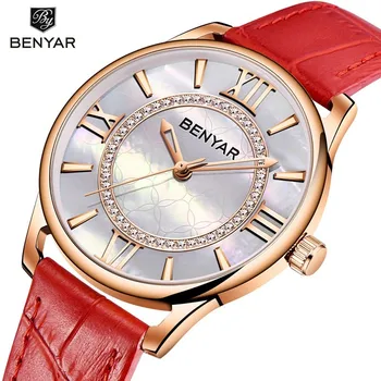 Benyar For Women Watch Модные Элегантные Новые Наручные Часы Lady Top Brand Роскошные Кварцевые Кожаные Водонепроницаемые Montres Femme Reloj Mujer