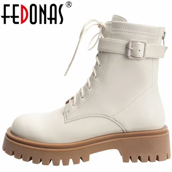 FEDONAS/ Женские ботильоны для отдыха на платформе, обувь на толстом каблуке, повседневные уличные короткие ботинки из натуральной кожи с круглым носком на молнии