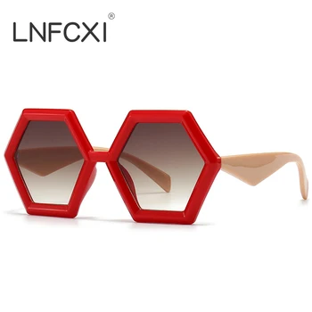 LNFCXI Новые Ретро-многоугольные Квадратные солнцезащитные очки Для женщин, Градиентные Оранжевые Чайные оттенки UV400, Модные мужские Двухцветные Солнцезащитные очки