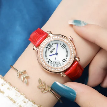 Oliya Элегантные женские часы с кожаным ремешком, модные женские гламурные студенческие водонепроницаемые кварцевые часы с блестящими бриллиантами