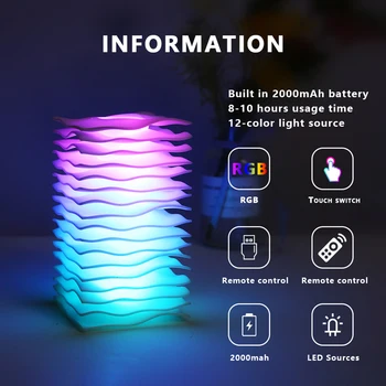 RGB Рассеянный свет USB Зарядка Умная прикроватная лампа с регулируемой яркостью 2000 мАч Сенсорные прикроватные лампы с дистанционным управлением для спальни
