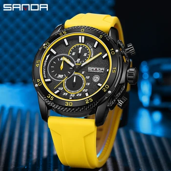 SANDA Лидирующий бренд, повседневные мужские спортивные часы, роскошные модные водонепроницаемые кварцевые наручные часы со светящимся хронографом, дата, силиконовый ремешок