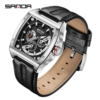 SANDA, Топовый бренд, роскошные мужские часы с хронографом, спортивные военные кварцевые часы, повседневные спортивные 30-метровые водонепроницаемые светящиеся часы