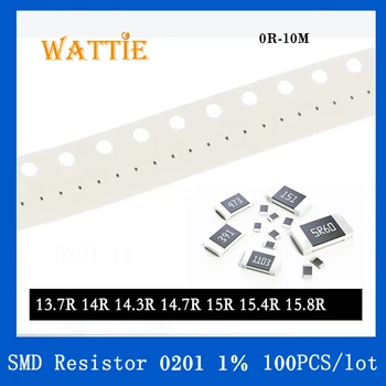 SMD резистор 0201 1% 13.7R 14R 14.3R 14.7R 15R 15.4R 15.8R 100 шт./лот микросхемные резисторы 1/20 Вт 0.6 мм *0.3 мм