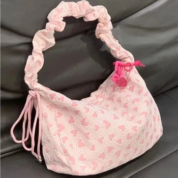 Xiuya Модная милая женская сумка через плечо с принтом сердца, розовая сумка в Корейском стиле, новая повседневная плиссированная сумка через плечо большой емкости