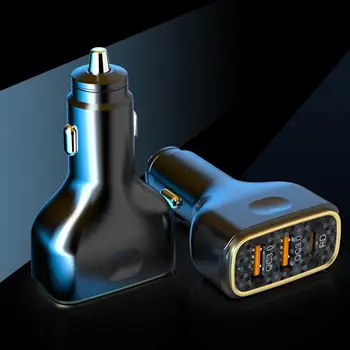 Автомобильное быстрое зарядное устройство 4 порта Универсальный автоматический адаптер зарядного устройства Type C Быстрая зарядка USB-прикуривателя для смартфонов