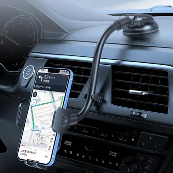 Автомобильный держатель телефона с поворотом на 360 градусов, подставка для мобильного телефона на лобовом стекле, крепление для подставки для мобильного телефона, длинный зажим для рук, алюминиевый сплав
