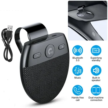 Беспроводной автомобиль Bluetooth V5.0 Колонки, автомобильный комплект громкой связи, Громкая связь Bluetooth, Солнцезащитный козырек, Музыкальный плеер с микрофоном