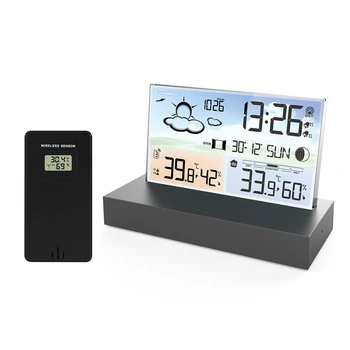 Беспроводные цифровые экранные метеорологические часы Часы прогноза погоды с датчиком температуры влажности Подходят для внутреннего и наружного использования