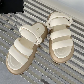 Брендовые дизайнерские тапочки на платформе, Белые повседневные сандалии на плоской подошве, женская летняя уличная одежда 2023, женские шлепанцы без застежки в уличном стиле