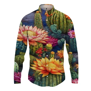Весенняя новая мужская рубашка с 3D-принтом cactus, мужская рубашка в повседневном стиле, мужская рубашка в стиле отпуска, модный тренд, высококачественная мужская рубашка