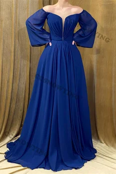 Вечерние платья с открытыми плечами и длинным рукавом, Шифоновое платье для выпускного вечера трапециевидной формы, женское вечернее платье для вечеринок, Robes De Soirée