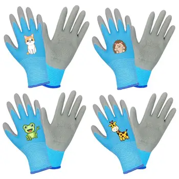 Детские садовые перчатки, нескользящие и прочные Детские рабочие перчатки для двора, 4 пары разных размеров, мягкие защитные противоскользящие перчатки для садоводства