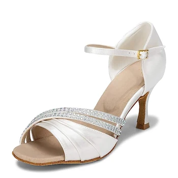 Женская обувь для латиноамериканских танцев, новинка 2023 года, танцевальная обувь с белыми бриллиантами, танцевальные сандалии, танцевальная обувь на высоком каблуке с мягкой подошвой.