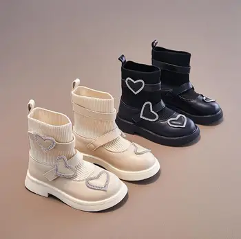 Зимние ботинки из натуральной кожи для девочек в британском стиле, Зима-осень 2023, Новые повседневные кроссовки, модные детские ботильоны с круглым носком и боковой молнией