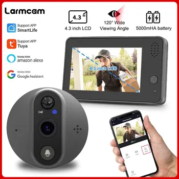 Камера видеодомофона Tuya WiFi 1080P HD Дверной звонок в глазок, домофон, 4,3-дюймовый ЖК-экран, защита безопасности Alexa Smart Life