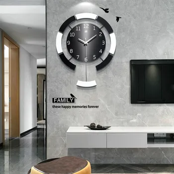 Качающиеся настенные часы Современный дизайн, деревянные настенные часы для гостиной, бесшумный домашний декор