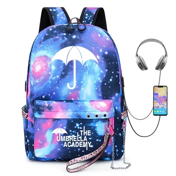Классические студенческие школьные сумки TV the umbrella academy USB, Оксфорд, водонепроницаемый ноутбук, многофункциональные дорожные рюкзаки