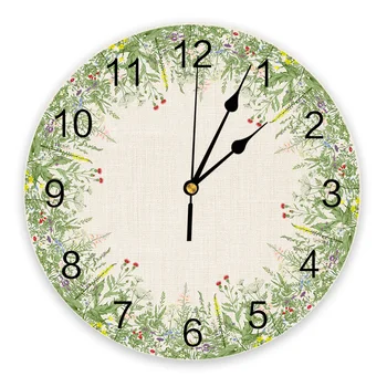 Круглые настенные часы с цветами из трав, современный дизайн, кухонные подвесные часы, домашний декор, бесшумные настенные часы
