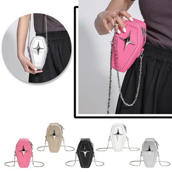 Крутая сумка в стиле панк с заклепками, цепочка для девушек в стиле Рок, винтажный женский клатч, сумка-мессенджер, Женские сумки через плечо, модные готические сумки-ранцы