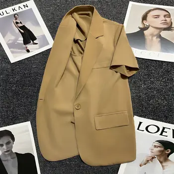 Летний блейзер, женская куртка с коротким рукавом, Офисные женские тонкие топы, Корейское модное пальто, элитная дизайнерская одежда класса люкс