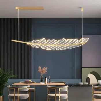 Люстра для кухни кофейни с золотыми светодиодными светильникамисветильник потолочный Обеденный стол в гостиной современной формы в виде листа