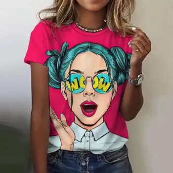 Модная женская футболка с забавными 3D персонажами, футболки в стиле харадзюку в стиле ретро, топы, летняя женская одежда большого размера