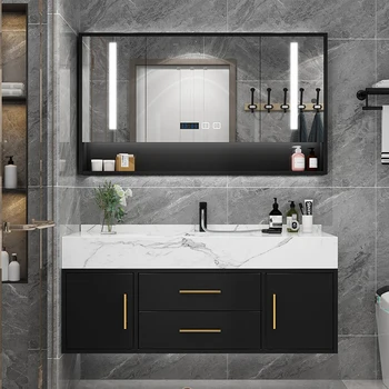 Мраморная столешница Умный шкаф для ванной комнаты, Умывальник, современная минималистичная комбинация раковины и зеркального шкафа для ванной комнаты