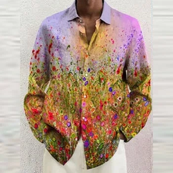 Мужская рубашка с винтажным графическим принтом, свободные топы для отдыха, рубашки, Модные рубашки с отворотом оверсайз на пуговицах для мужчин, уличная одежда