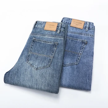 Мужские джинсы DELIY, свободные, прямые, высококачественные, широкие, большого размера, стрейчевые повседневные длинные брюки среднего возраста Four Seasons