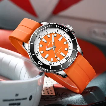 Мужские кварцевые часы CURREN с большим циферблатом, силиконовый ремешок, Красочный уникальный дизайн, мужские наручные часы, классические круглые аналоговые часы для мужчин.