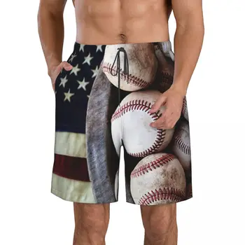 Мужские шорты с плоской передней частью свободного покроя для американского бейсбола, пляжные брюки с завязками, комфортные шорты для дома