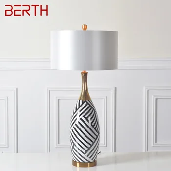 Настольная лампа из креативной керамики BERTH, современный дизайн в полоску, американская прикроватная лампа Led для дома, гостиной, спальни