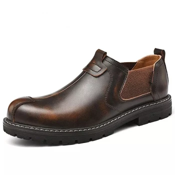 Новая модная мужская повседневная обувь, высококачественная мужская обувь из натуральной кожи, водонепроницаемые мужские лоферы, уличная рабочая обувь для мотоциклов