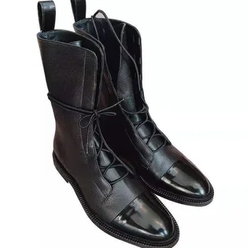 Новинка 2023 года, ботинки на плоской подошве из лакированной кожи в британском стиле, черные ботинки с острым носком, красивые мотоциклетные ботинки, женские ботинки