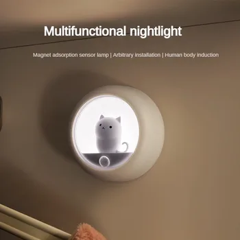 Новое творческое восприятие тела людьми, которые спят допоздна, ночник, освещение атмосферы спальни с милым домашним котом, USB-подвесной светильник для шкафа на стене