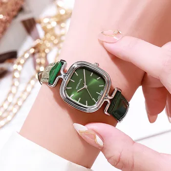 Новые женские часы с зеленым маленьким квадратным ремешком из искусственной кожи класса люкс 2023 OGDA, водонепроницаемые универсальные часы для студенток, подарок для вечеринки