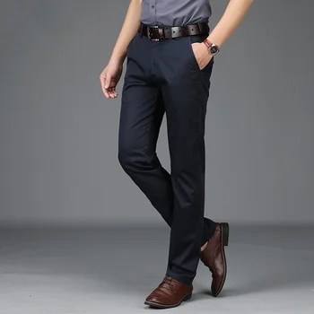 Новые осенние брюки Мужские повседневные Свободные Прямые брюки со средней талией Мужские хлопковые панталоны из полиэстера Homme Большого размера 29-42