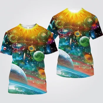 Одежда с 3D-принтом SW Planet Space Популярная летняя мужская футболка из полиэстера с круглым вырезом и коротким рукавом, винтажные топы унисекс оверсайз