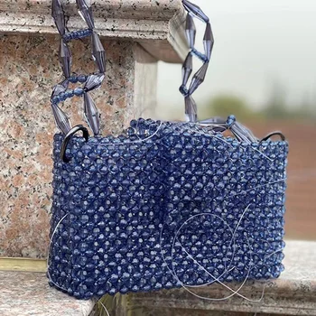 Оригинальный дизайн Индивидуальная сумка ручной работы из бисера Ins Crystal Берлинская лазурь Сумки через плечо Высококачественная сумка для вечеринки и ужина